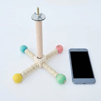 Parrot Toy Rotating Perch with 4 Wood Cross-pieces, Interactive Wooden Bird Toy with Colored Balls, Rotating Cage Accessory for Cockatiels