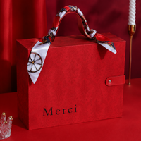 Floral Drawer Gift Boxes for Presents, Retro Red Paper Gift Box with Lids, 27x9x21cm Birthday Girlfriend Company Gift