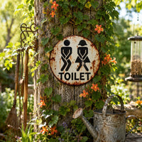 Round Metal Wall Plaque Decorative Lavatory Toilet Simple to Hang to Hang Restroom Plaque