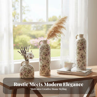3 Pieces Ceramic Vase Set Textured Finish Set of 3 Decorative Vases Crackle Glaze Vintage Design Flower Vase for Living Room