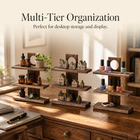 Vintage Style Solid Wood Desktop Storage Rack for Cups and Perfumes