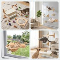 Cat Bed and Climbing Frame with Shelves, Solid Wood Wall Mounted Suction Cups Cat Perch, Simple Style Playing Climbing for Large Indoor Cats