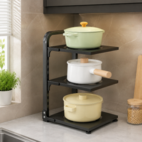 Under Sink Storage Rack, Pot & Pan Storage, 3-Tier Adjustable, Carbon Steel, Kitchen Organization