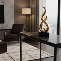 Modern Art Table Decoration Artistic Design Abstract Sculpture Gold Figurine with Glass Sphere Great Gift Suggestion for Men