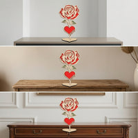 Laser-Cut Wooden Rose Heart Decor Romantic Heart-Shaped Wooden Sign with Stand Handmade Look Layered Wood Cutout Festive for Couples, Valentine's Day, Anniversary, Wedding Reception