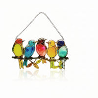 Metal Chain Bird Branch Ornament Faceted Bird on Branch Decoration Removable Film Home Decor Multicolor