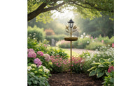 Garden Stake Bird Bath Outdoor Bird Bath with Lantern Decorative for Gardeners, Flower Beds, Backyard, Patio