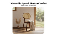 Nordic Inspired Cane Back Wooden Chair Natural Rattan Weave Armless Wooden Side Chair Solid Wood Frame Dining Seating Japanese Aesthetic for Interior Designers, Restaurant Owners, Homeowners, Guesthouse, Eatery, Kitchen, Home Office