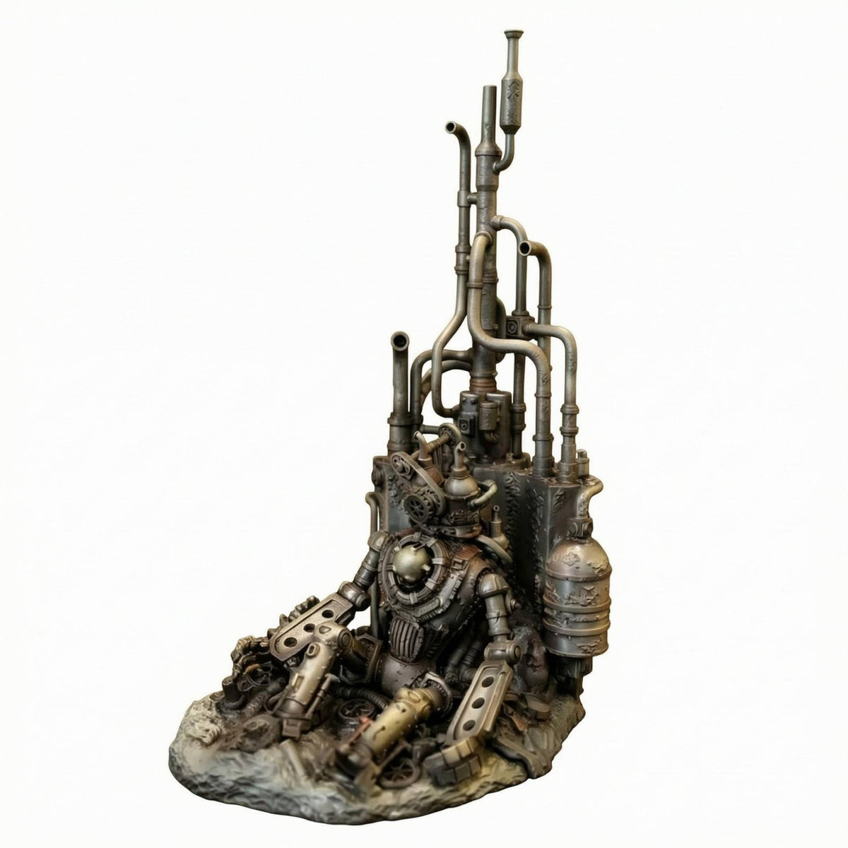 Weathered Finish Robot Aquarium Ornament Bronze and Gray Tones Industrial Aquarium Decoration Tall Vertical Structure Resin Aquatic Aquarium Ornament Detailed Sculpted Surface