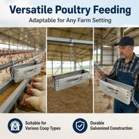 Galvanized Steel Chicken Feeder, Adjustable Hanging Poultry Feed Dispenser, Double Support Feeder for Backyard Keepers