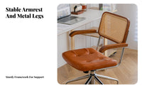 Vintage design Cane posterior rotating Chair Height Adjustable Office Furniture Wheeled Base Computer Seat Ergonomic Design for Home Workers, Students, Executives, Study Room, Bedroom