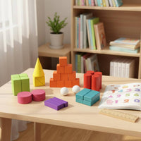 32 Pieces Shape Recognition 3D Solid Geometry Blocks Polished Edges Wooden Geometric Shapes Set Wear-Resistant Child-Centered Geometry Solids for Children, Preschoolers, Toddlers, Classroom, Homeschooling