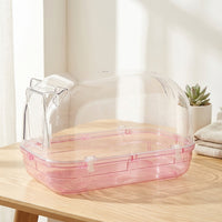 Transparent Hamster Sand Bath with Swinging Door, Large Acrylic Hamster Bath for Chinchillas, 29x18cm Sand-resistant Small Animal Bathtub Container