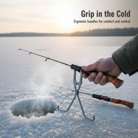 High Carbon Flat Tail Ice Fishing Rod Set with Large Guide Rings and Portable Ice Auger