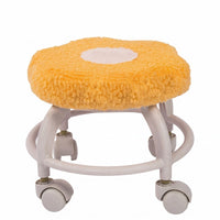 Caster Wheels Cloud Stool Soft Textured Rolling Stool White Metal Frame Small Furniture Curved Legs