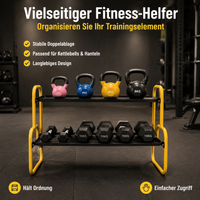 Dumbbell Rack, Short Dumbbell Rack, 2-Tier Metal Dumbbell Stand, Yellow-Black for Home Gym, Compact Dumbbell Storage for Fitness