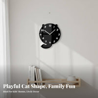 Feline Wall Clock Quiet Mechanism Cat Shaped Wall Clock Non-Ticking for Kids, Kindergarten, Playroom, Nursery