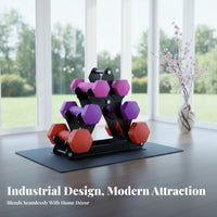 Space Saving Design Compact Dumbbell Holder Easy Assembly Steel Dumbbell Storage Stand Heavy Duty Tiered Weight Storage Stand Anti-Rust Finish for Women, Home Gym, Small Areas