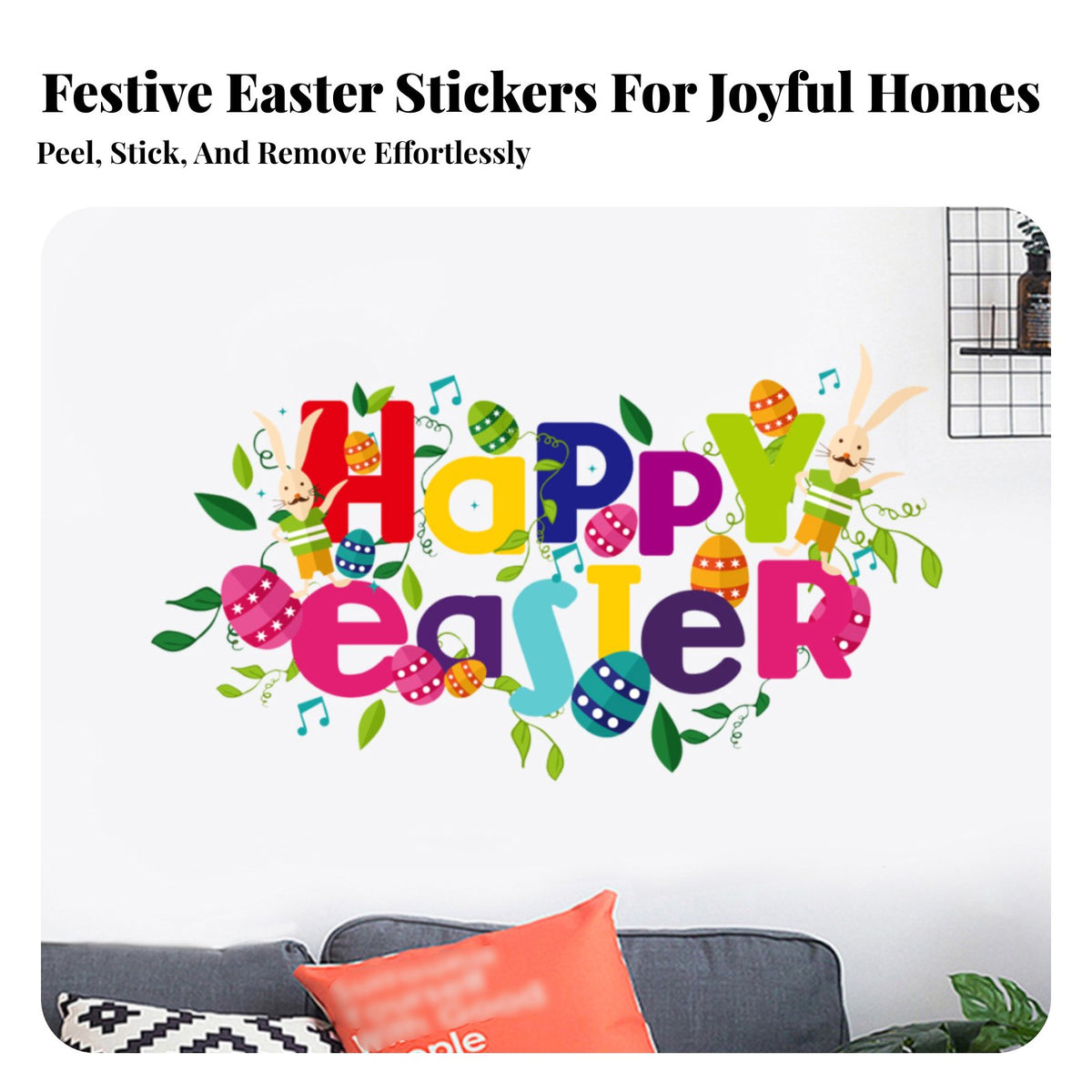 Cartoon Easter Wall Sticker Easy to Apply children's Room Wall Art Reusable Peel and Nursery Decal for Families, Parents, Walls, Playroom, Refrigerator