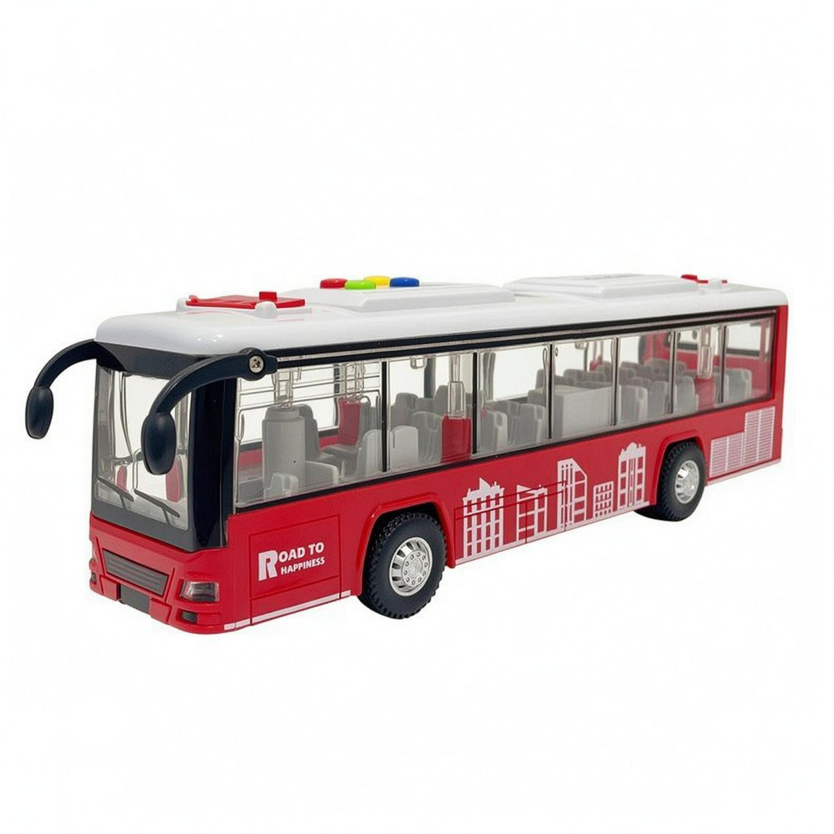 Transparent Panes Battery Powered Toy Bus White Roof City Bus Toy Button Details Play Vehicle Single Deck