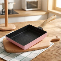 Frying Pan and Pancake Pan for Japanese Cooking, Aluminum Alloy Egg Cooker with 3.5cm Depth, Small Breakfast Pan with Screwed Wooden Handle
