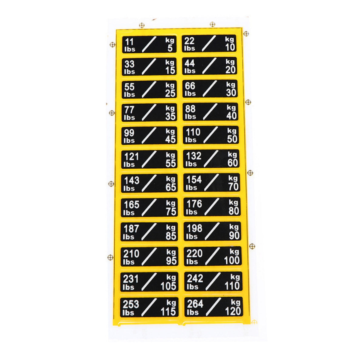 Pounds and Kilograms Weight Stack Label Sheet Two-Column Layout Weight Label Sticker Sheet Yellow Border for Gym