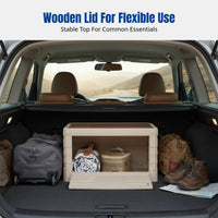 Folding Storage Box for Outdoor, Thick Plastic Organizer, Wooden Lid, Large Capacity, Car Trunk, Camping, Clothes Sorter