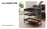 With casters 2-Tier Rolling Cart Movable Serving Trolley Retro design Mobile Rack adaptable Functionality for Apartment Dwellers, Entertainers, Living Room, Small Spaces, Bedroom, Bathroom
