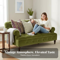 sage emerald Tufted 3-Seater Sofa plush fabric Upholstery Tufted Chesterfield Sofa Retro Western design Couch sturdy Wood Frame for Families, Homeowners, Interior Designers, Living Room, Villa, Apartment