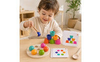 Educational Wooden Sorting Toy with Cups Rainbow Color Sorting Toy Toddler Wooden Matching Game for Homeschool