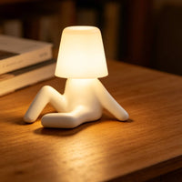 ABS Resin Sitting Figure Lamp Compact Bedside Night Light Lightweight Cup Shade Lamp Eye Friendly for Office Desk, Study