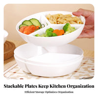 Porcelain Finish 3-Compartment Plate Glossy Surface Round Divided Plate Low Dividers