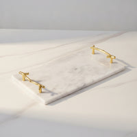 Marble Tray with Handles Rectangular Stone Tray with Gold Handles Multipurpose Modern for Dresser, Bathroom Counter