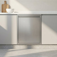 Brushed Stainless Steel Wall-Mounted Trash Can Cabinet Concealed Tilt-out Trash Cabinet Flush-Mount Recessed Waste Receptacle Modern for Renovators, Homeowners