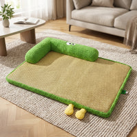 Ice Silk Dog Bed, Washable Cooling Dog Sofa, Bolster Neck Support for Summer, Square Cat Bed