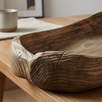 Artisan-Made Freeform Wooden Tray Hollowed Wooden Snack Tray Raised Edges Serving Platter Shallow Rim