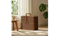 Three-Tier Picnic Basket Handwoven Rectangular Wicker Hamper Wicker Picnic Basket Lidded Handmade for Caterers, Picnics