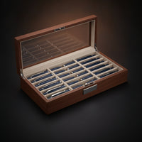 Pen Display Box with Glass Lid Walnut Finish Pen Display caseSlot Elegant for Collectors, Desk, Home Office