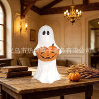 Halloween Ghost Statue with Pumpkin Candy Bowl Decoration