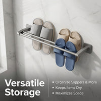Washroom and Dorm Room Towel Rack for Students, Space Aluminum Double Bar for Bathroom 24 Inch or 18 No-Drill Self-Adhesive Storage