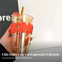 Chic Glass Straw Cup Reusable Sipping Tubes Monogrammed Glass Cup with Lid and Straw Great Gift for Students, Teachers, Gifting, Home