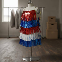 Independence Day Tassel Cape Shiny Lustrous Finish USA Patriotic Party Outfit