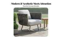 Woven Rope Armchair Weather-Resistant Woven Rope Seating Set Includes Seat Pads Outdoor Furniture for Residents, Adults, Courtyard, Balcony, Deck