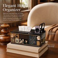 Wooden Tissue Box Holder, New Chinese Countertop Tissue Box Cover with Storage, 24x13x9.5cm for Living Room, Hotel, Office