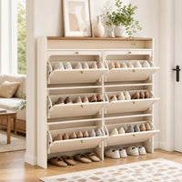 Entryway Cabinet with Flip-down Doors Space-Saving Footwear Storage Cabinet Shoe Organizer for Hallway, Small Apartments