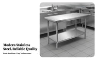 Easy to Clean Stainless Steel Work Table Commercial Kitchen Prep Table High Load Capacity Metal Food Prep Station Brushed Finish for Restaurant Crew, Warehouse Workers, Home Cooks, Workshop, Garage, Laundry Room