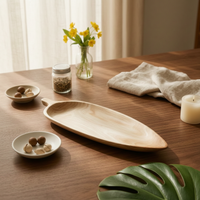 Leaf-Shaped Tray Extended Wooden Serving Platter Natural Wood for Tea Service
