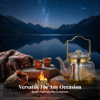 Glass Teapot with Infuser Stovetop Safe Heat Resistant Golden Accents for Home