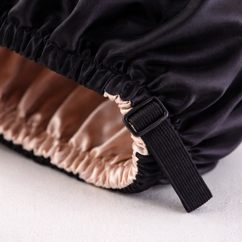 silk-like Cap with Adjustable Tie, Double Layer Bonnet for Curly Hair, Foldable Shower for Adults, Beauty Head Cover