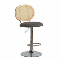Nordic Design Adjustable Stool with Woven Back Built-in Footrest Adjustable Swivel Stool with Backrest Stable Large Base Barstool Cushioned Seat for Bar & Cafe Owners, Homeowners, Adults, Kitchen Island, Counter Seating, Dining Room, Home Office